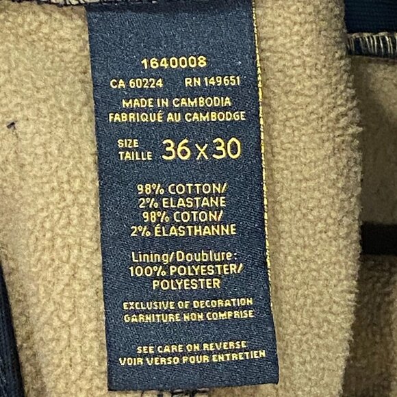 CAT Caterpillar Work Pants Mens 36 x 30 Black Canvas Fleece Lined Insulated - Picture 13 of 14